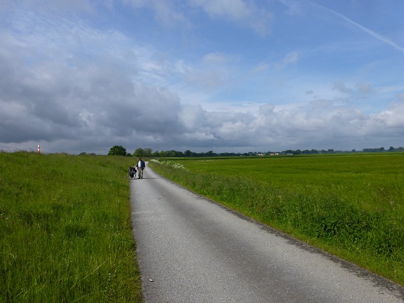 107-nabijDeggendorf.JPG - Langs de Donaudijk bij Deggendorf. Hier is weer een helemaal plat stukje.